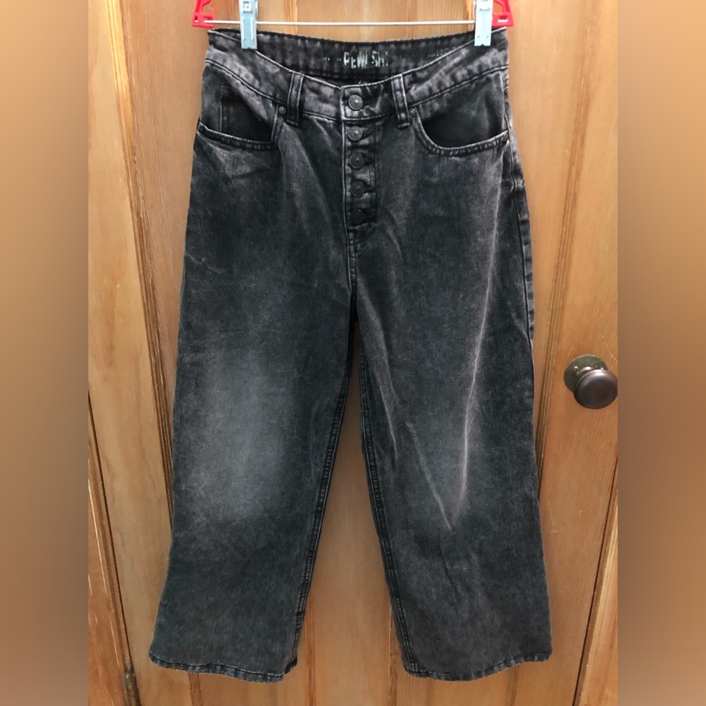Baggy faded black jeans with pockets and five front buttons. (Size US : 26)